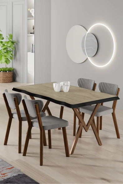 Canisa Akort Serisi MDF Sabit 80x130 Traverten Mutfak Masa Takımı 4 Gri Sandalye ürün görseli 1