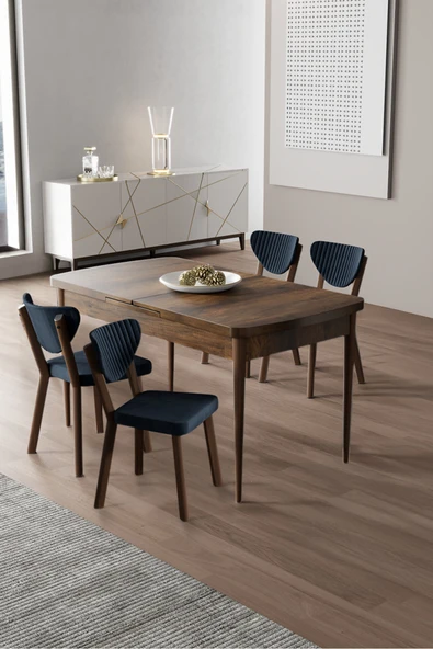 Canisa Exve Serisi 80x132 Açılabilir Barok Ahşap Desen Masa Takımı ve 4 Antrasit Sandalye ürün görseli 1