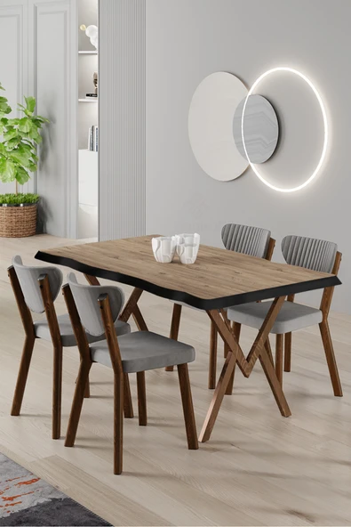 Canisa Akort Serisi MDF Sabit 80x130 Atlantik Çam Mutfak Masası Takımı 4 Gri Sandalye ürün görseli 1