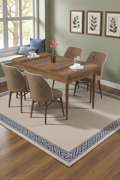 Canisa Radde Serisi 70x110 Sabit Barok Ahşap Desen Mutfak Masası Takımı 4 Kahverengi Sandalye ürün görseli 1