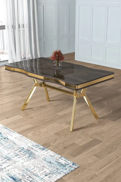 Canisa Prah Serisi 90x160 Lak Panel Antrasit Ironi Gold Ayak Mutfak Masası ürün görseli 1