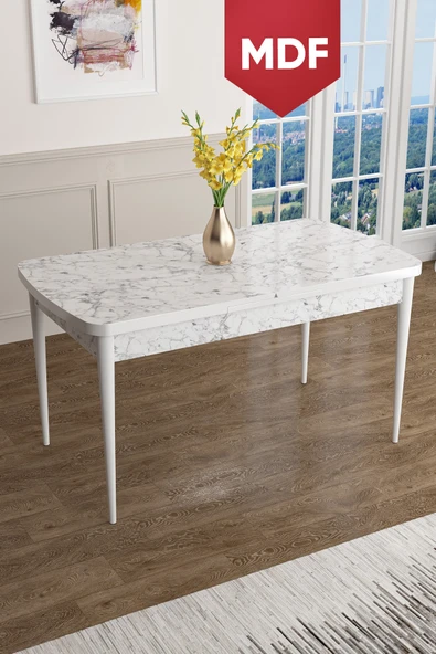 Canisa Han Serisi, 70x114 Açılabilir Mdf Yemek Masası, Beyaz Mermer Desen Masa ürün görseli 1