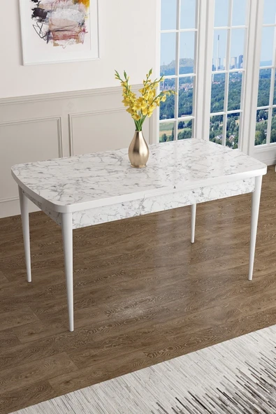 Canisa Han Serisi, 70x114 Açılabilir Mdf Mutfak Masası, Beyaz Mermer Desen Masa ürün görseli 1