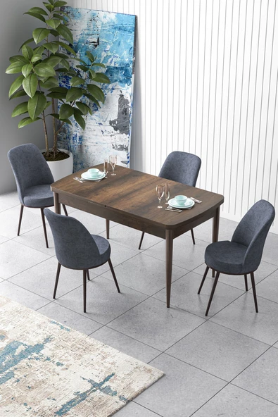 Canisa Concept Zen Serisi 80x132 Mdf Açılabilir Barok Ahşap Desen Masa Takımı Ve 4 Füme Sandalye ürün görseli 1