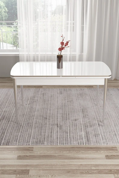 Canisa Tia Serisi 80x132 Açılabilir Mdf Beyaz Krom Ayaklı Yemek Masası ürün görseli 1