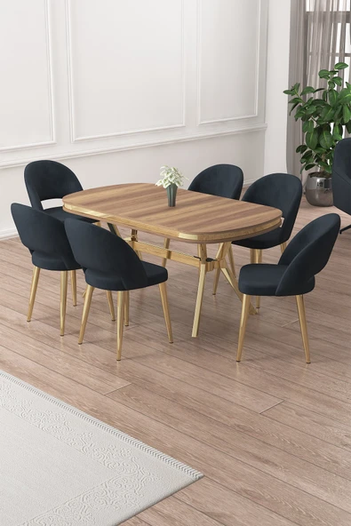 Canisa Jita Serisi 90x168 Lak Panel Hazar Gold Ayak Masa Takımı ve 6 Antrasit Sandalye ürün görseli 1
