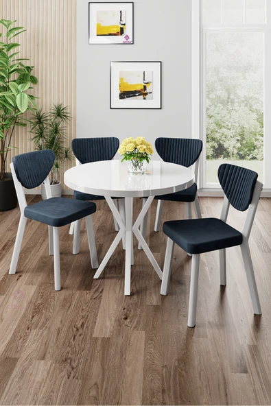 Canisa Agnes Serisi 90x90 Yuvarlak Beyaz Masa Takımı ve 4 Antrasit Sandalye ürün görseli 1