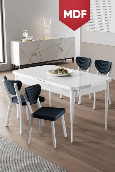 Canisa Exve Serisi 80x132 Açılabilir MDF Beyaz Masa Takımı ve 4 Antrasit Sandalye ürün görseli 1