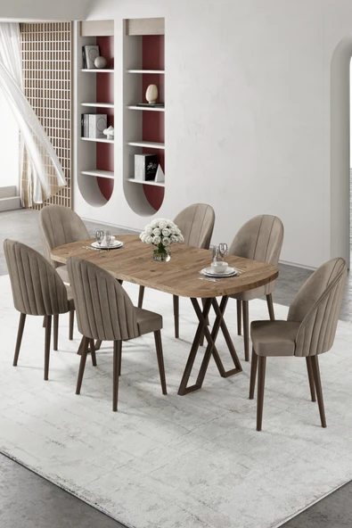 Canisa Kaye Serisi Mdf 90x168 Atlantik Çam Mutfak Masa Takımı 6 Sandalye ürün görseli 1