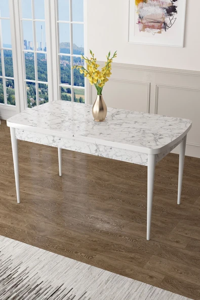 Canisa Zen Serisi 80x132 Mdf Açılabilir Beyaz Mermer Desen Masa ürün görseli 1