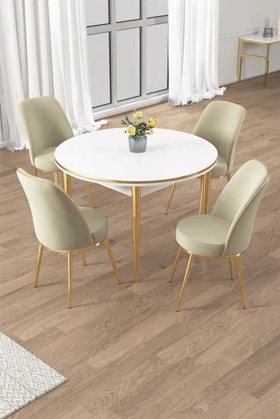Canisa Osle Serisi 90x90 Beyaz Mutfak Masa Takımı 4 Sandalye Gold Detay ürün görseli 1