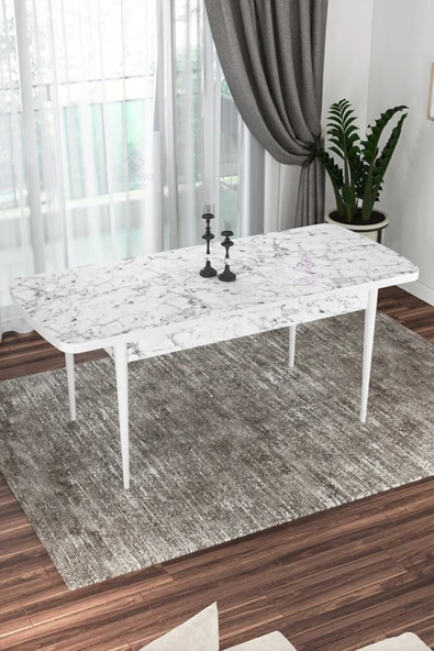 Canisa Concept Canisa Kor Serisi 70x114 Açılabilir Beyaz Mermer Desenli Mutfak Masası ürün görseli 1