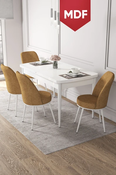 Canisa Kor Serisi 70x114 Açılabilir MDF utfak Masası Takımı Beyaz Masa 4 Cappucino Sandalye ürün görseli 1