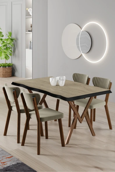 Canisa Akort Serisi MDF 80x130 Traverten Mutfak Masa Takımı 4 Krem Sandalye ürün görseli 1