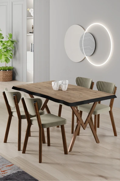 Canisa Akort Serisi MDF Sabit 80x130 Atlantik Çam Mutfak Masası Takımı 4 Krem Sandalye ürün görseli 1