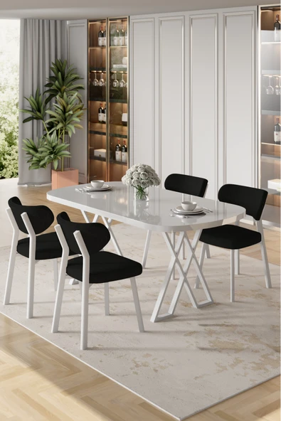Canisa Axton Serisi Sabit Mdf 90x168 Beyaz Mutfak Masa Takımı 4 Antrasit Sandalye ürün görseli 1
