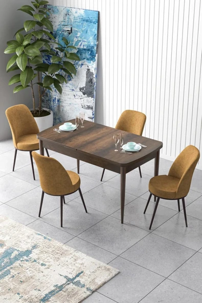 Canisa Zen Serisi 80x132 Mdf Açılabilir Barok Ahşap Desen Masa Takımı Ve 4 Cappucino Sandalye ürün görseli 1