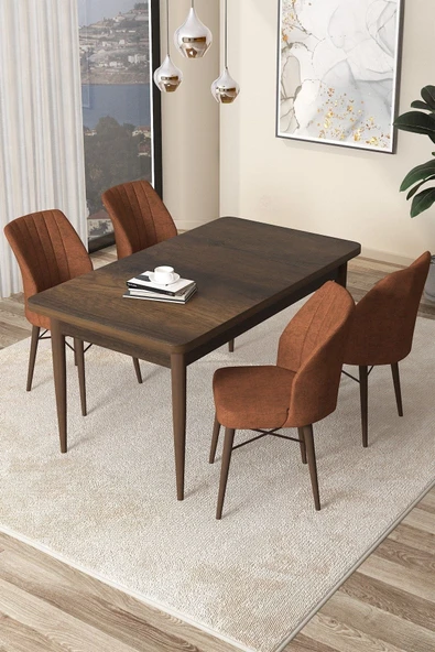 Canisa Arp Serisi 70x110 Sabit Mutfak Masası Takımı Barok Desen Masa 4 Kiremit Sandalye ürün görseli 1