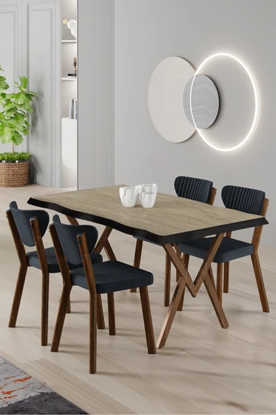 Canisa Akort Serisi MDF Sabit 80x130 Traverten Mutfak Masa Takımı 4 Antrasit Sandalye ürün görseli 1