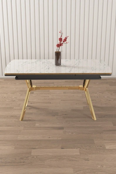 Canisa Nis Serisi 89x150 Açılabilir Lak Panel Beyaz Mermer Desen Masa Gold Ayak ürün görseli 1