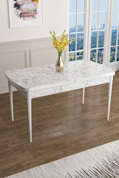Canisa Concept Han Serisi 70x114, Açılabilir Mdf Mutfak Masası, Yemek Masası, Beyaz Mermer Desen ürün görseli 1