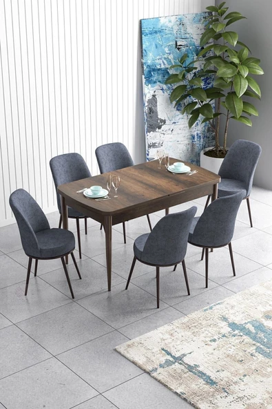 Canisa Han Serisi 70x114 Açılabilir Mdf Mutfak Masası Takımı Barok Desen Masa 6 Füme Sandalye ürün görseli 1