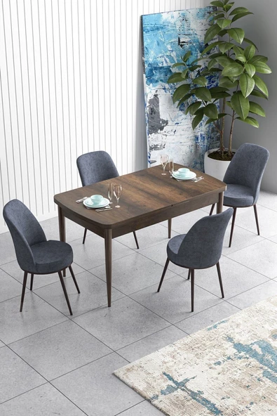 Canisa Han Serisi 70x114 Açılabilir Mdf Mutfak Masası Takımı Barok Desen Masa 4 Füme Sandalye ürün görseli 1