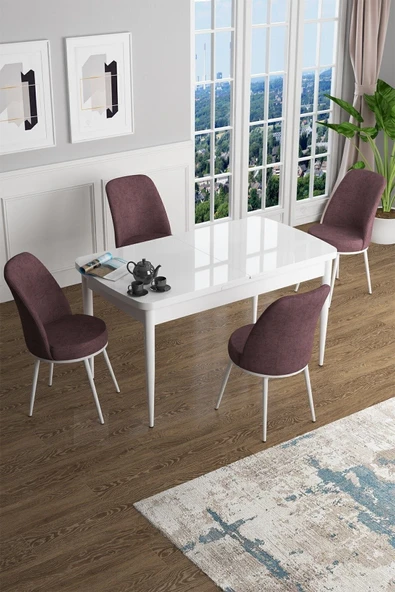 Canisa Han Serisi 70x114 Açılabilir Mdf Mutfak Masası Takımı Beyaz Masa 4 Gül Kurusu Sandalye ürün görseli 1