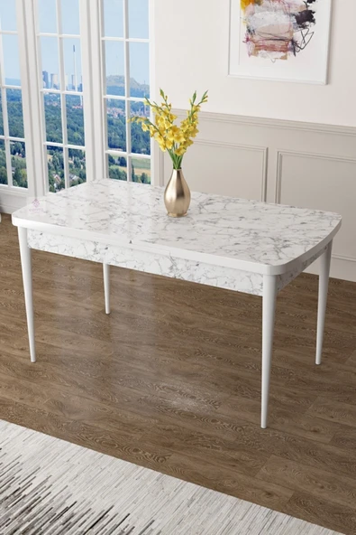Canisa Concept Zen Serisi 80x132 Mdf Açılabilir Beyaz Mermer Desen Masa ürün görseli 1