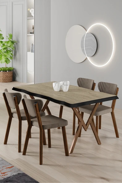 Canisa Akort Serisi MDF Sabit 80x130 Traverten Mutfak Masa Takımı 4 Cappucino Sandalye ürün görseli 1