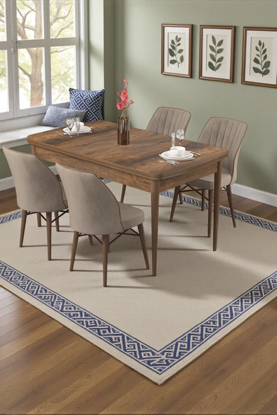 Canisa Radde Serisi 70x110 Sabit Barok Ahşap Desen Mutfak Masası Takımı 4 Cappucino Sandalye ürün görseli 1