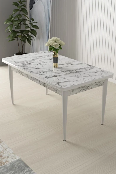 Canisa Concept Nil Serisi 70x110 Sabit Beyaz Mermer Desen Mutfak Masası ürün görseli 1