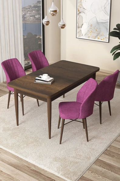 Canisa Arp Serisi 70x110 Sabit Mutfak Masası Takımı Barok Desen Masa 4 Mor Sandalye ürün görseli 1
