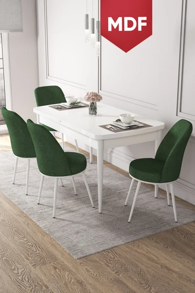 Canisa Concept Kor Serisi 70x114 Açılabilir MDF Mutfak Masası Takımı Beyaz Masa 4 Haki Yeşil Sandalye ürün görseli 1