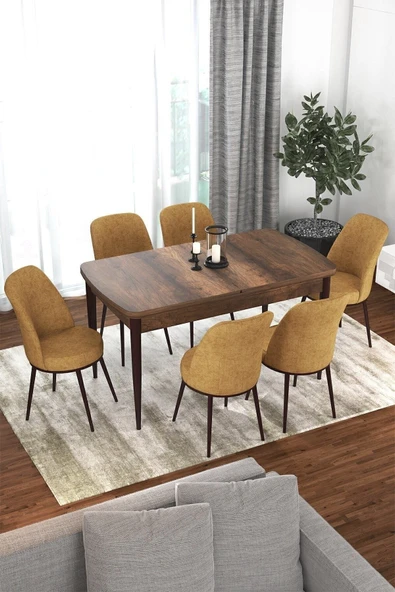 Canisa Kor Serisi 70x114 Açılabilir Mutfak Masası Takımı Barok Desen Masa 6 Cappucino Sandalye ürün görseli 1