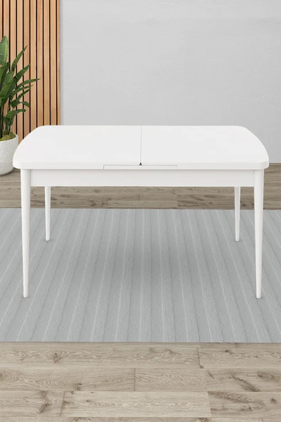 Canisa Exve Serisi 80x132 Açılabilir MDF Beyaz Masa Takımı ve 4 Krem Sandalye ürün görseli 1