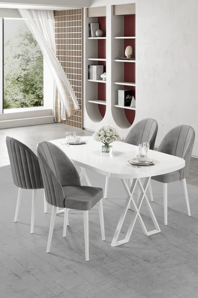 Canisa Kaye Serisi Mdf 90x168 Beyaz Mutfak Masası Takımı 4 Gri Sandalye ürün görseli 1