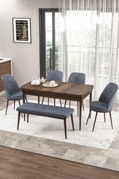 Canisa Zen Serisi 80x132 Mdf Açılabilir Barok Ahşap Desen Masa Takımı 4 Füme Sandalye Ve 1 Bench ürün görseli 1