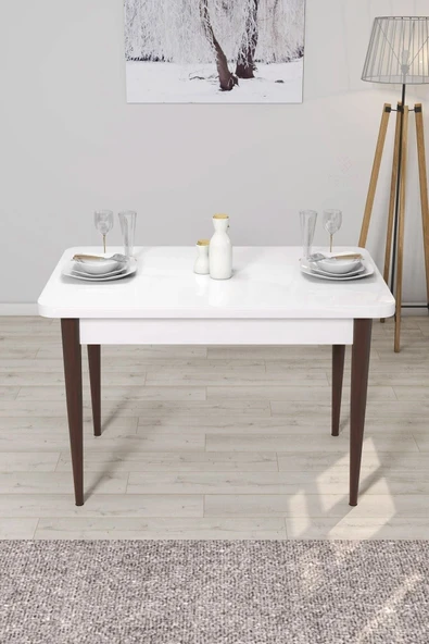 Canisa Concept Arp Serisi 70x110 Sabit Beyaz Masa Ceviz Ayak Mutfak Masası ürün görseli 1