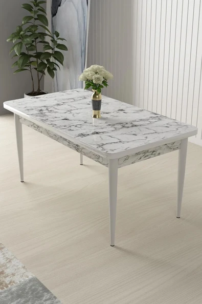 Canisa Arp Serisi 70x110 Sabit Beyaz Mermer Desen Mutfak Masası ürün görseli 1