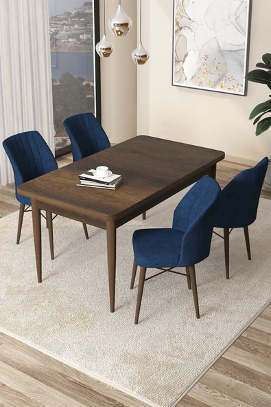 Canisa Arp Serisi 70x110 Sabit Mutfak Masası Takımı Barok Desen Masa 4 Lacivert Sandalye ürün görseli 1