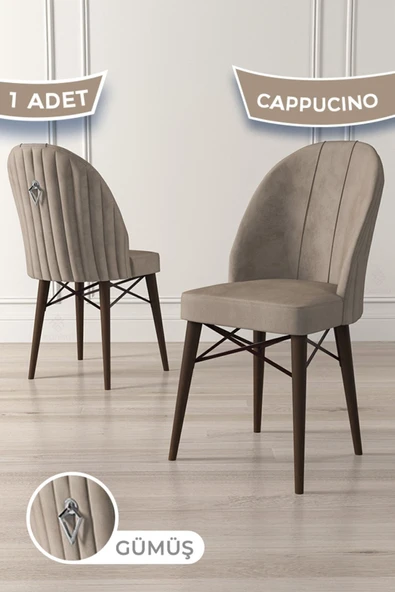 Canisa Ritim Serisi 1 Adet Cappucino Sandalye 1.sınıf Babyface Ithal Kumaş Ceviz Gürgen Ayak Gümüş Halkalı ürün görseli 1
