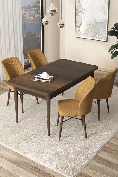 Canisa Concept Arp Serisi Sabit Mutfak Masası Takımı 70x110 Barok Desen Masa 4 Cappucino Sandalye ürün görseli 1