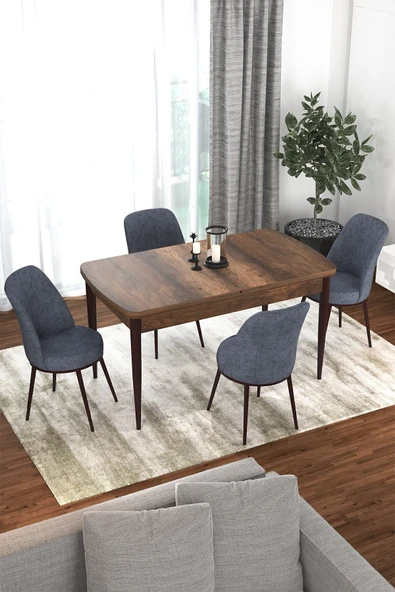 Canisa Concept Kor Serisi 70x114 Açılabilir Mutfak Masası Takımı Barok Desen Masa 4 Füme Sandalye ürün görseli 1