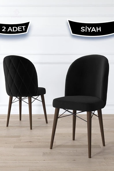 Canisa Bika Serisi 2 Adet Siyah Yemek Odası Sandalyesi Ceviz Gürgen Ayaklı 1. Sınıf Babyface Kumaş ürün görseli 1