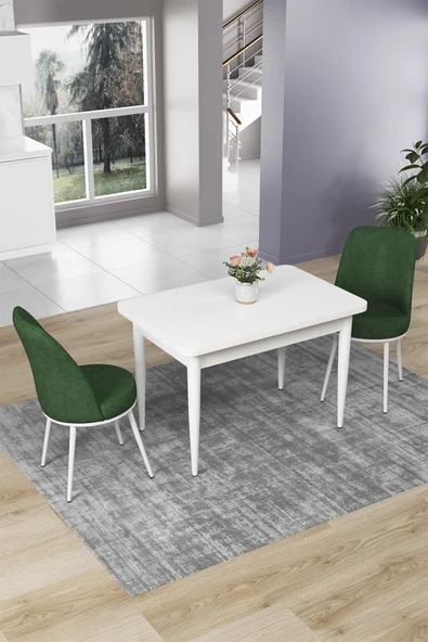 Canisa Concept Nil Serisi 70x110 Sabit Mutfak Masası Takımı Beyaz Masa 2 Haki Yeşil Sandalye ürün görseli 1