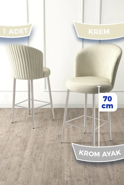 Canisa Fora Serisi Ada Mutfak Bar Sandalyesi Krom Kaplama Metal Ayaklı Babyface Kumaşlı 1 Krem Sandalye ürün görseli 1