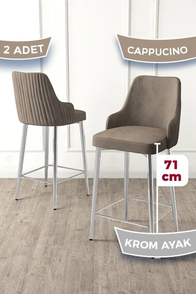 Canisa Enox Serisi 2 Adet Cappucino Mutfak Bar Sandalyesi Babyface Kumaş Krom Kaplama Metal Ayak ürün görseli 1