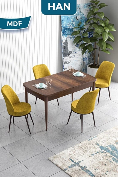 Canisa Han Serisi, 70x114 Açılabilir Mdf Masa Takımı,barok Ahşap Desen Masa, 4 Bordo Sandalye ürün görseli 1