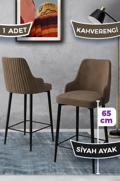 Canisa Tera Serisi 1 Adet 65 Cm Kahve Ada Mutfak Bar Sandalyesi Babyface Kumaş Siyah Metal Ayaklı ürün görseli 1